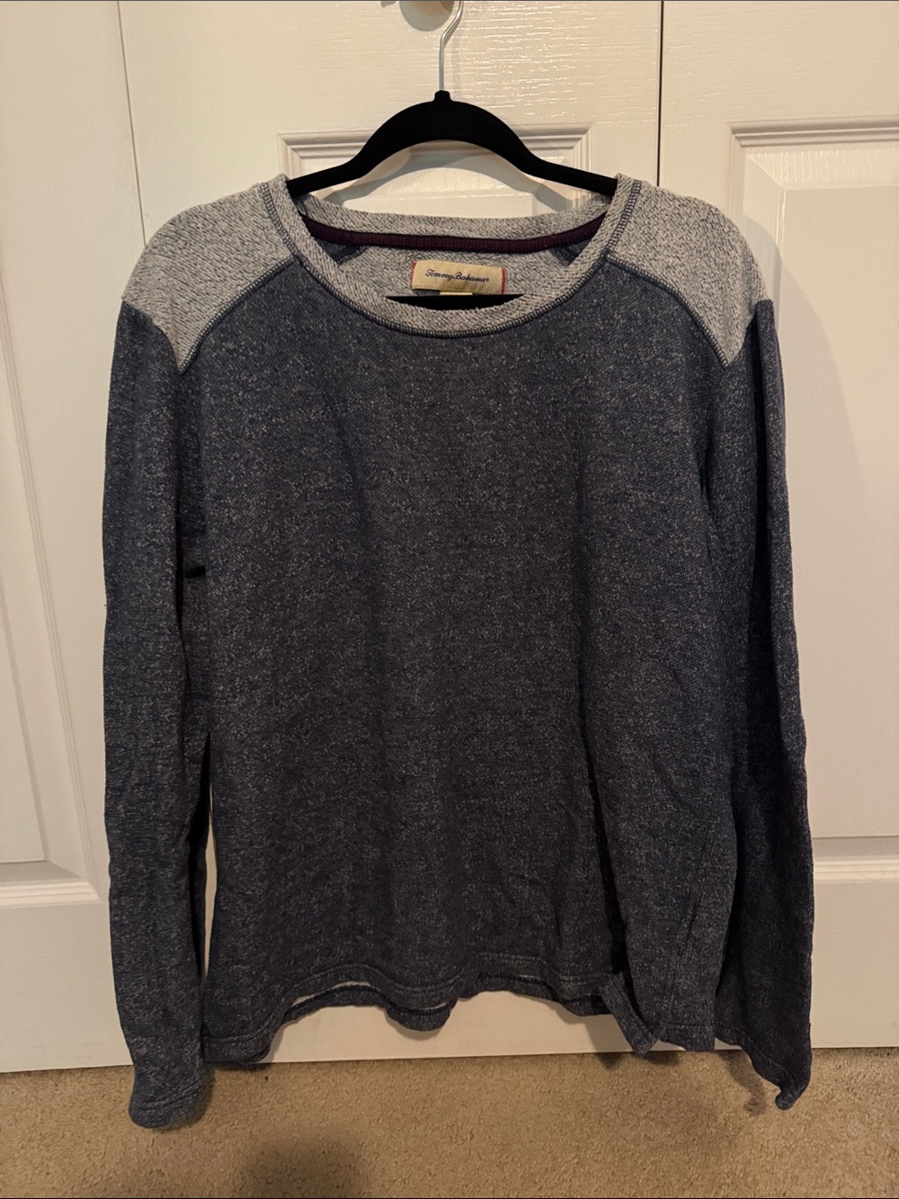 Tommy Bahama Navy Crewneck Sweatshirt with Light Gray Shoulder Panels